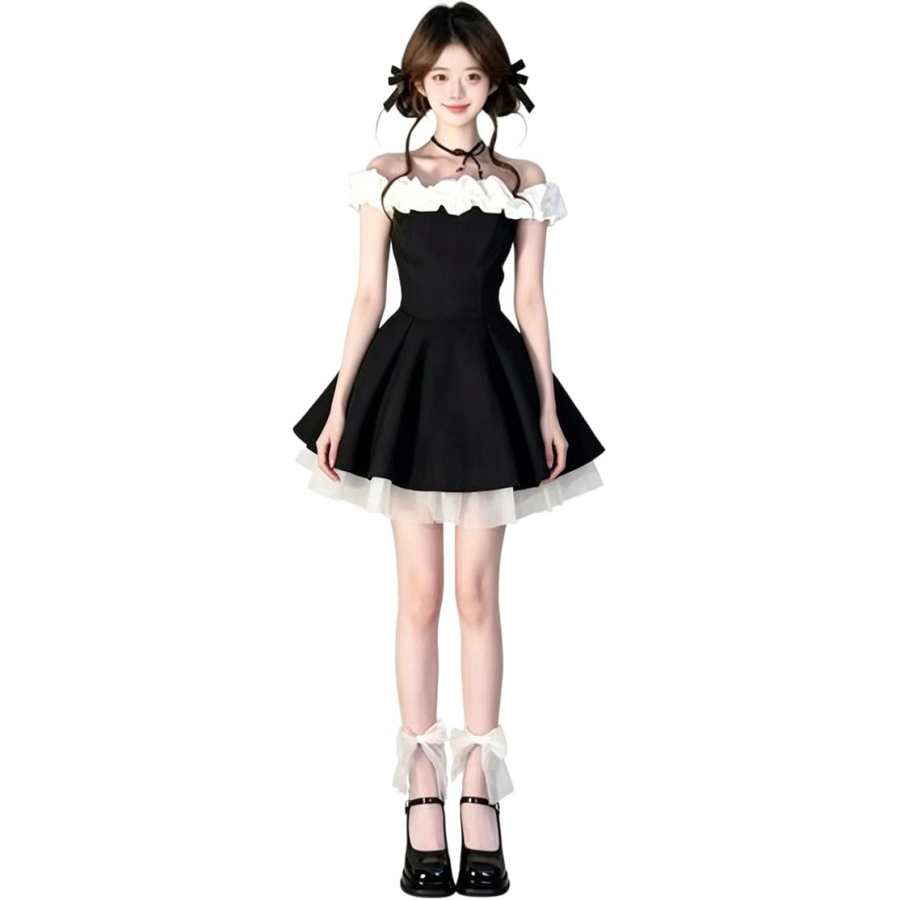 JBBCN Sleeveless Dresses Women's Black Boat Neck Moderate Short