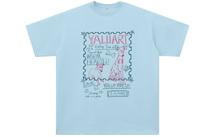 YALU T Shirts Unisex Misty Blue Crew Neck Moderate Straight Fit