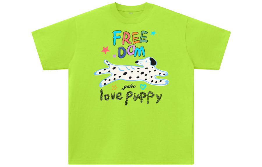 YALU T Shirts Unisex Neon Green Crew Neck Moderate Straight Fit