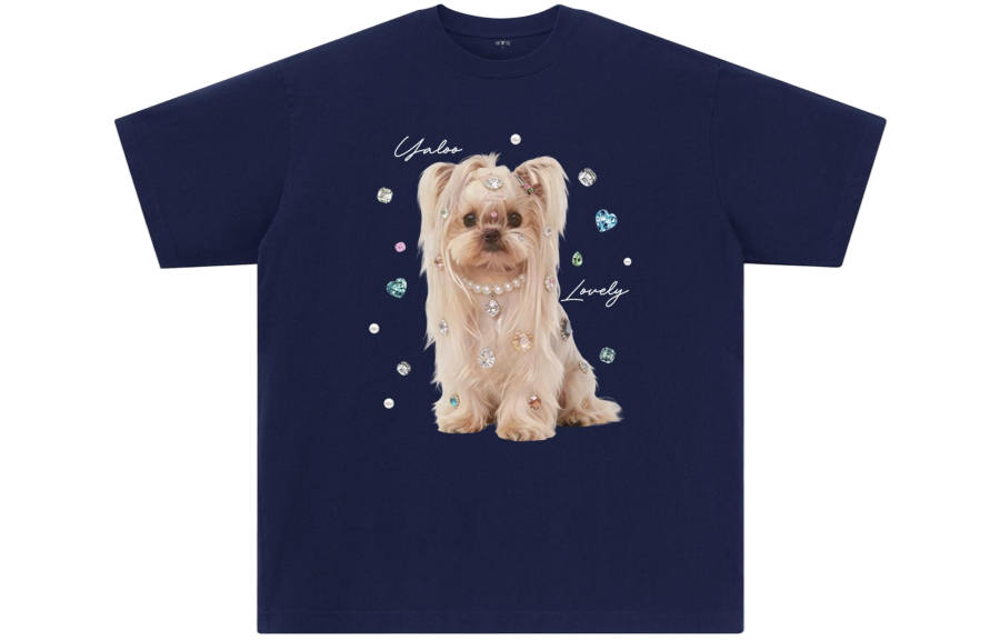 YALU T Shirts Unisex Navy Blue Crew Neck Moderate Straight Fit