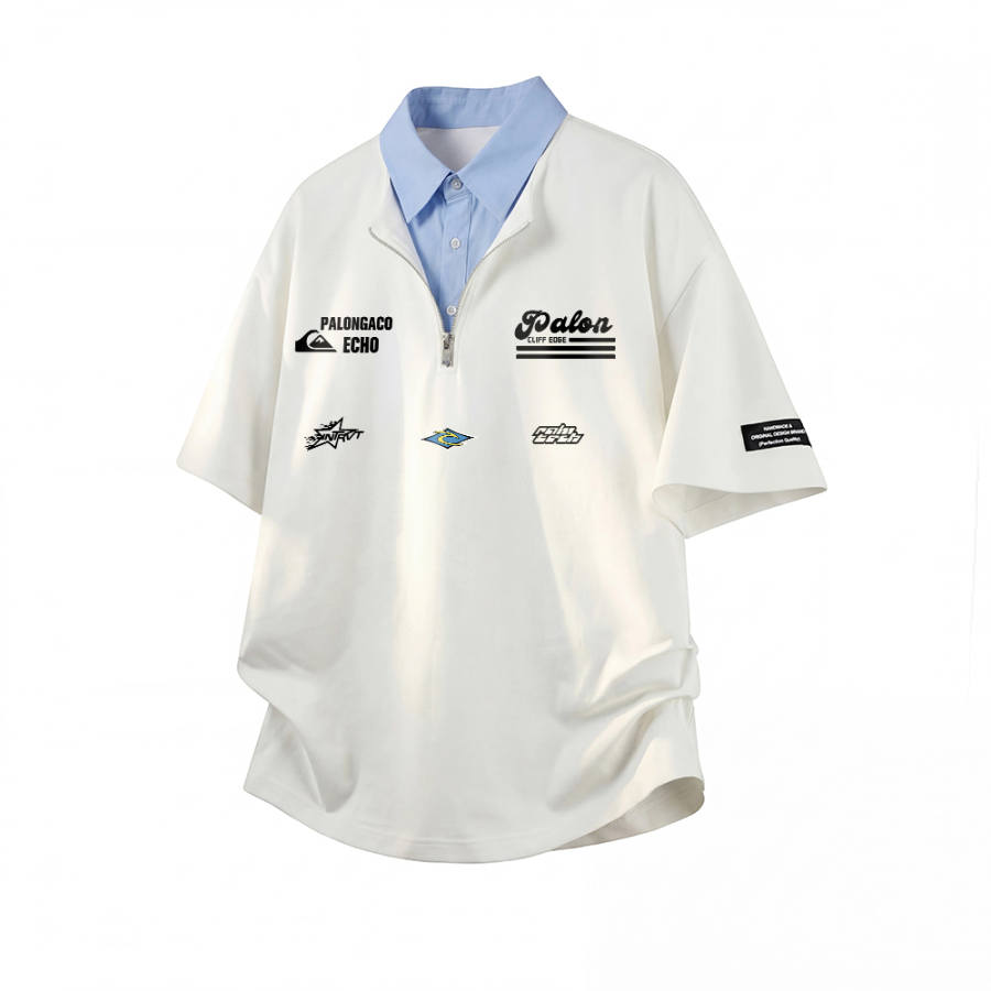 PAL ONGACO Polo Shirts Unisex Polo Collar Moderate Mock Two Piece