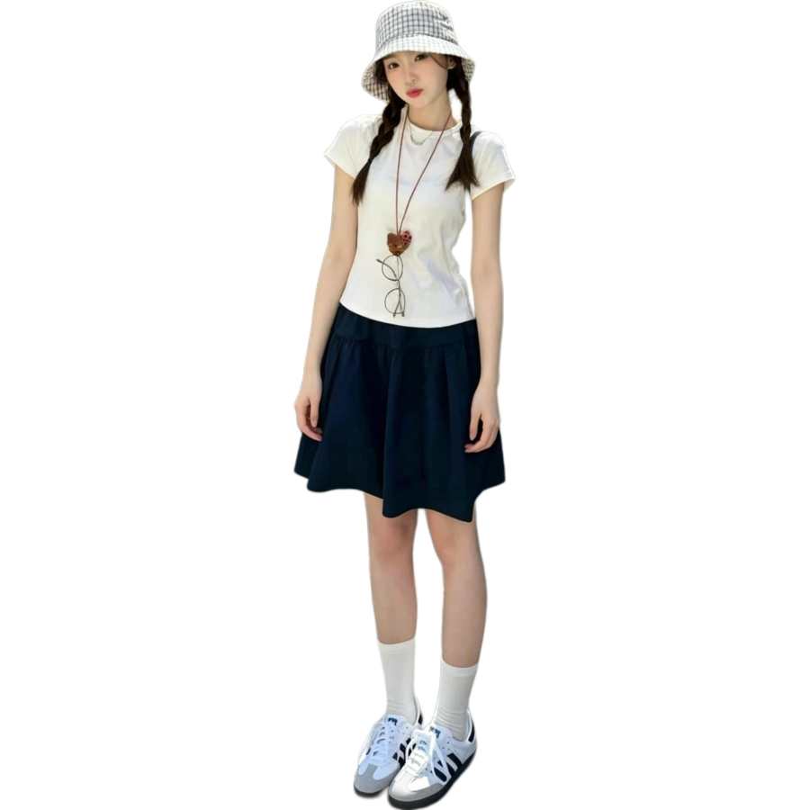 Cotton Gene Two Piece Skirt Sets Women's Crew Neck Moderate Short