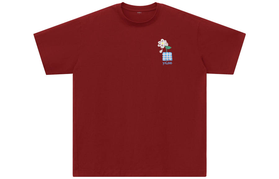 YALU T Shirts Unisex Burgundy Crew Neck Moderate Straight Fit