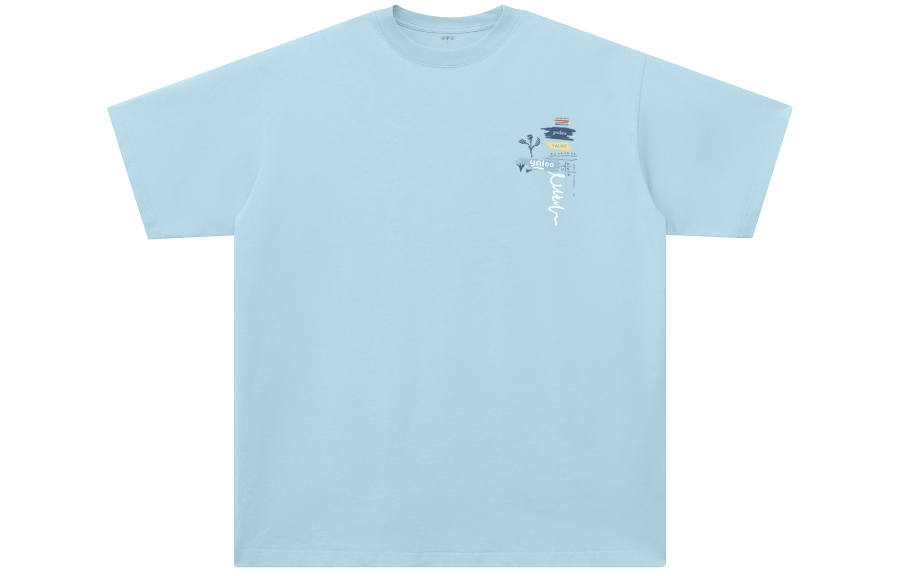 YALU T Shirts Unisex Misty Blue Crew Neck Moderate Straight Fit