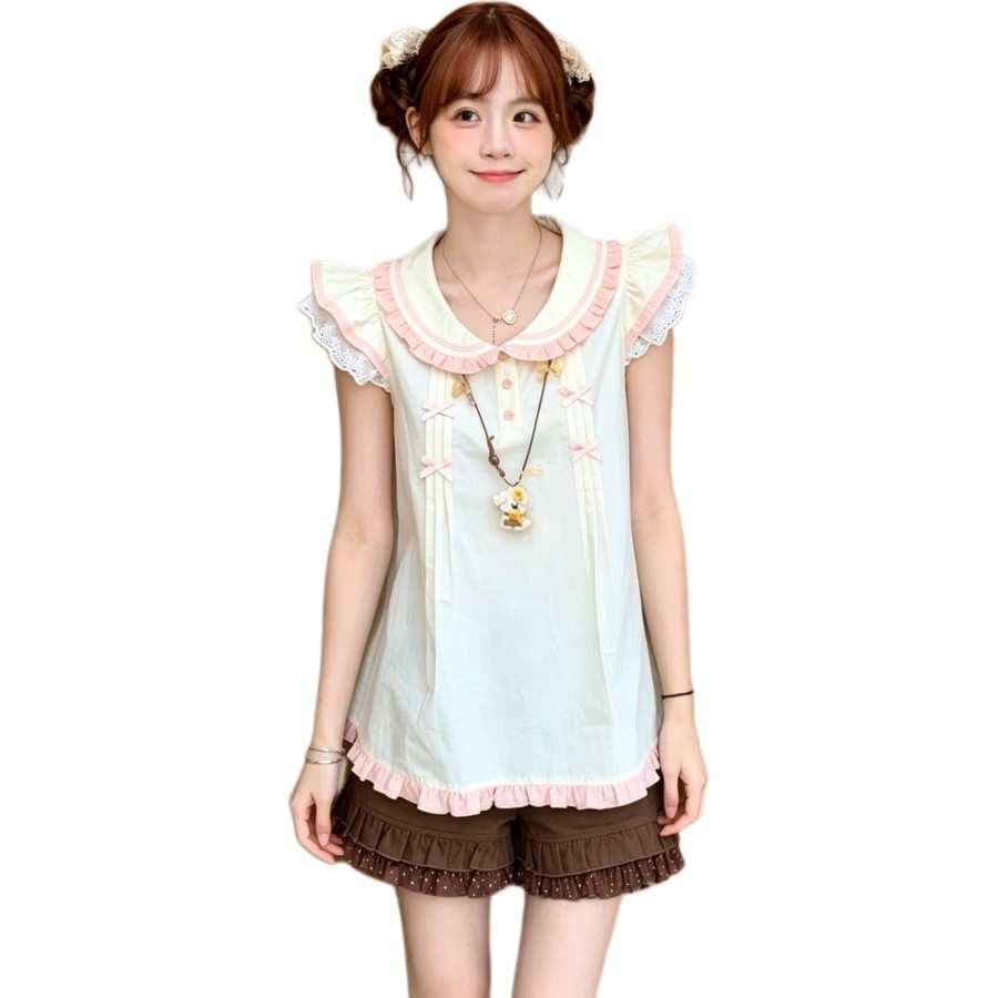 Cotton Gene Shirts Women's Apricot Peter Pan Collar Moderate Shirt