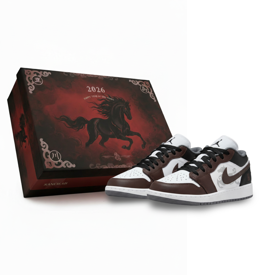 Jordan Jordan Air Jordan 1 Ink Dragon Shadow Brown Slip Resistant Abrasion Resistant Low top Children's Basketball Shoes