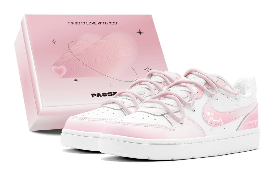 Nike Nike Court Borough Couple's, Romantic Treats, Pink Kitten Love, Lover's Gradient Pink, Cute Sweet Style GS Low top