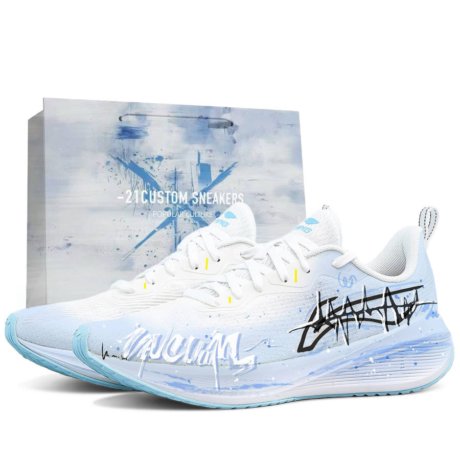 Li-Ning Li Ning Wuyue Cushioning Rebound Abrasion Resistant Mid top Casual Running Shoes Men's White Blue