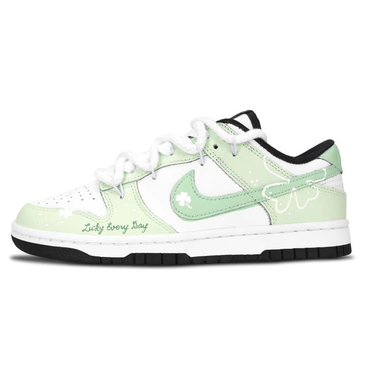 Nike Nike Dunk Black White, Lucky Four Leaf Leather Low top Skateboard Shoes Unisex Green