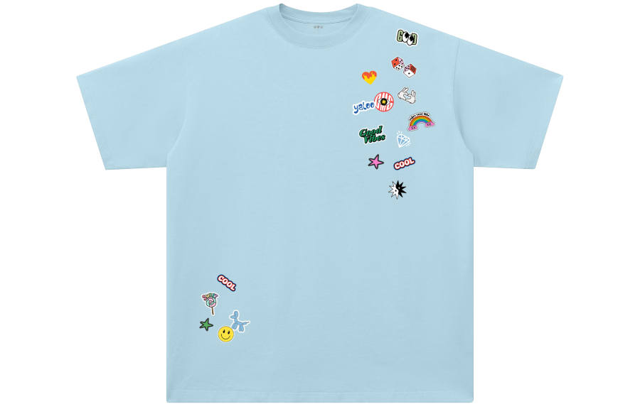 YALU T Shirts Unisex Misty Blue Crew Neck Moderate Straight Fit