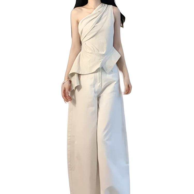 JBBCN Shirts Women's White Stripes Asymmetrical Collar Thin Nipped In Waist