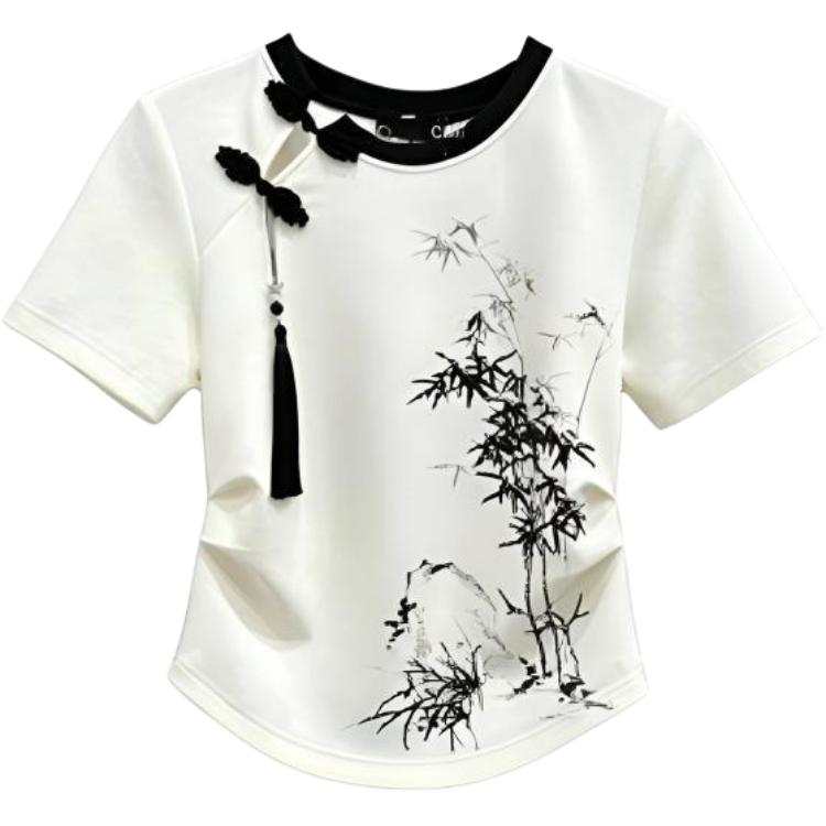 DUSHE T Shirts Women's White Crew Neck Thin Straight Fit
