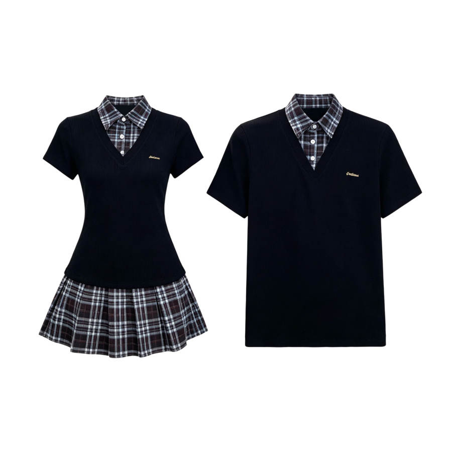 TUSHIFEI Couple Sets Women's Polo Collar Moderate Short