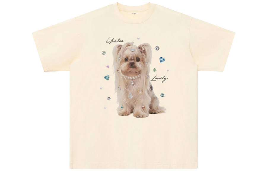 YALU T Shirts Unisex Apricot Crew Neck Moderate Straight Fit