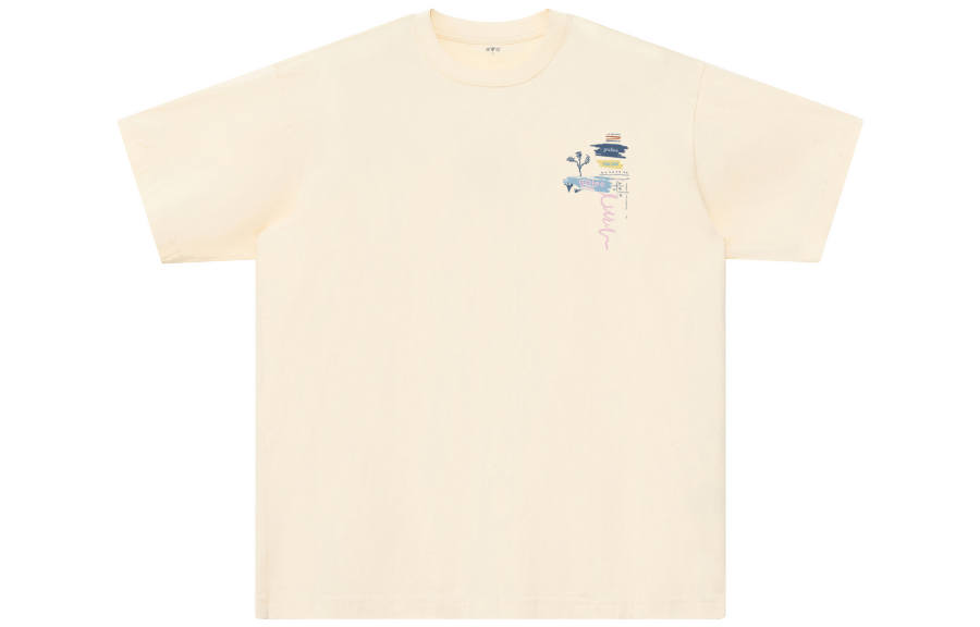 YALU T Shirts Unisex Apricot Crew Neck Moderate Straight Fit