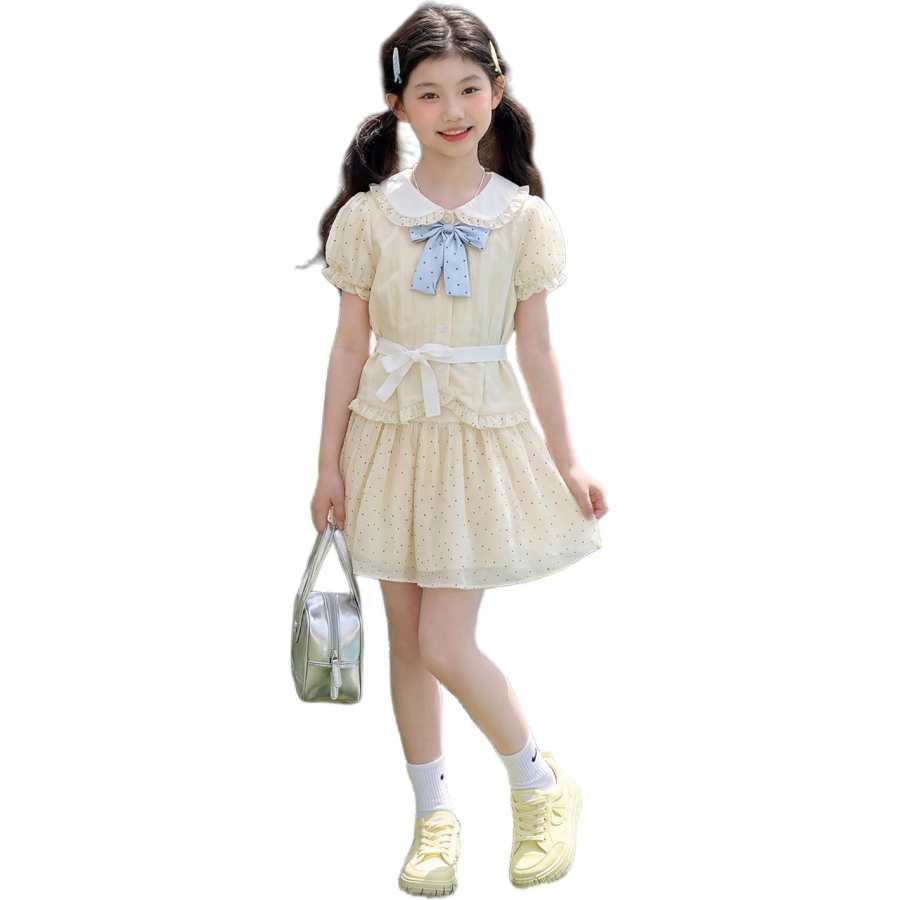 PLANDOO Kids Dresses Lapel Thin Short
