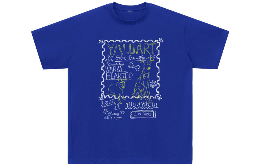 YALU T Shirts Unisex Klein Blue Crew Neck Moderate Straight Fit