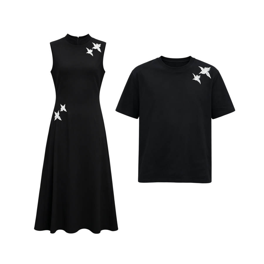 TUSHIFEI Couple Sets Women's Crew Neck Moderate Mid Length