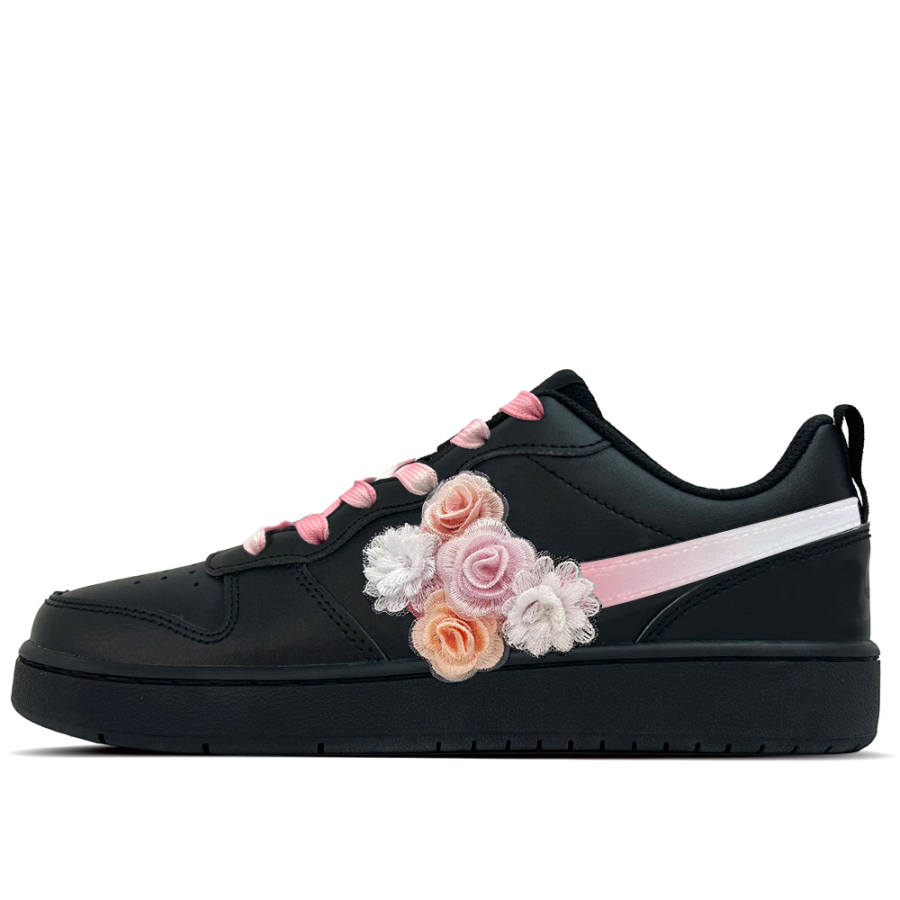 Nike Nike Court Borough Dark Chocolate Floral Leather Low top Kids' Skateboarding Shoes Black Teenagers