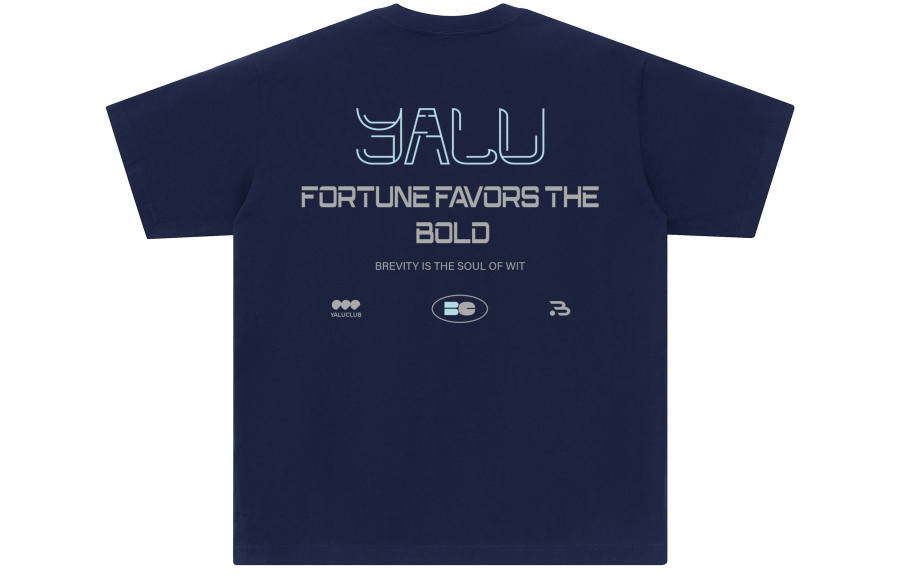 YALU T Shirts Unisex Navy Blue Crew Neck Moderate Straight Fit