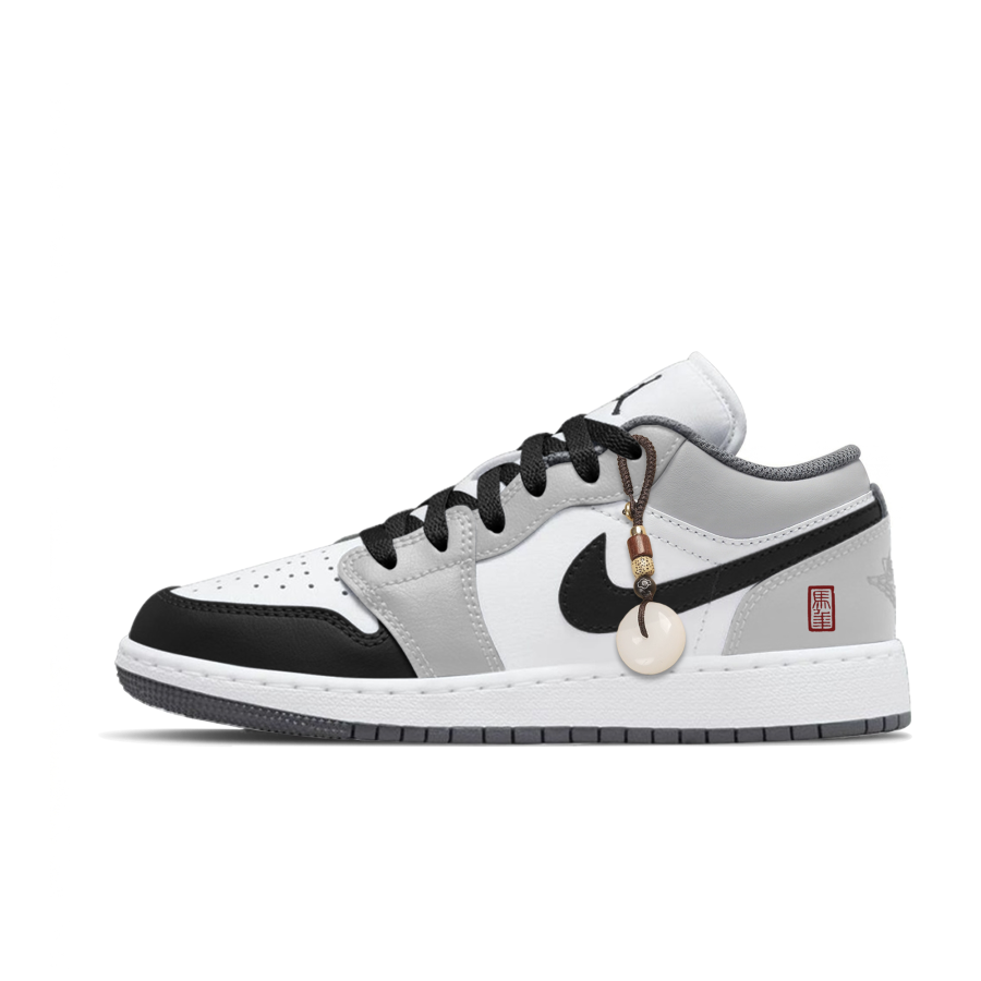 Jordan Jordan Air Jordan 1 Jade Step Slip Resistant Abrasion Resistant Low top Children's Basketball Shoes Black Gray Unisex