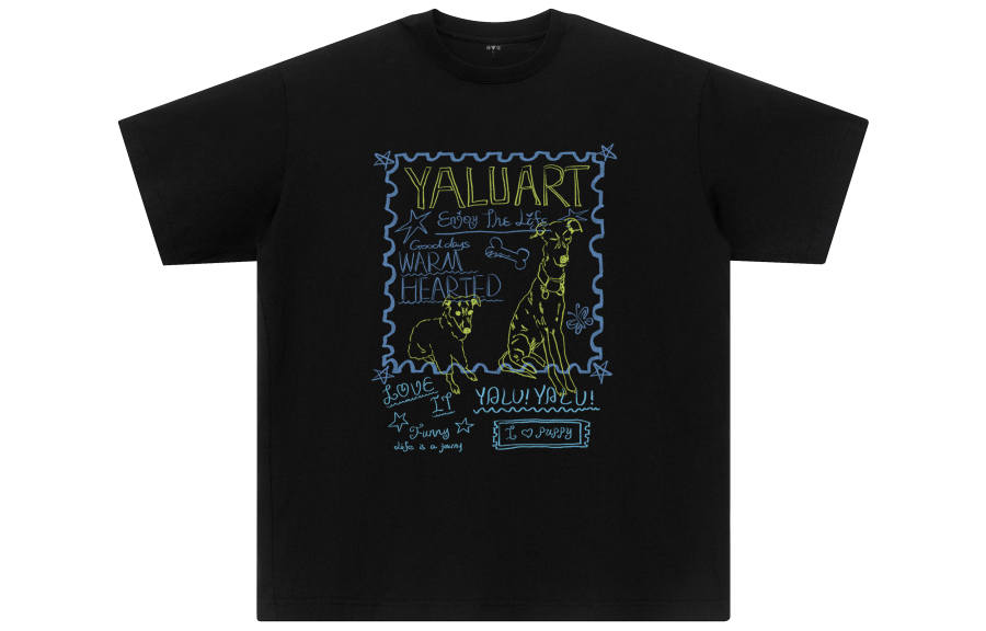 YALU T Shirts Unisex Black Crew Neck Moderate Straight Fit