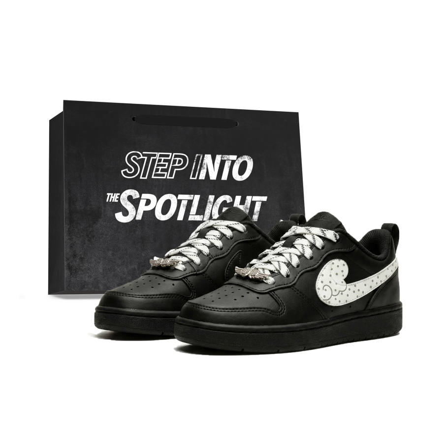 Nike Nike Court Borough Dark Chocolate With Polka Dot Abrasion Resistant Low top Kids' Skateboarding Shoes Black White