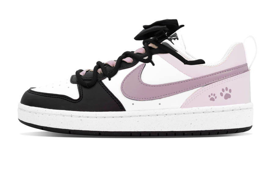 Nike Nike Court Borough Biu Sweetheart Cat Paw Leather Low top Kids' Skateboarding Shoes Black Pink Teenagers