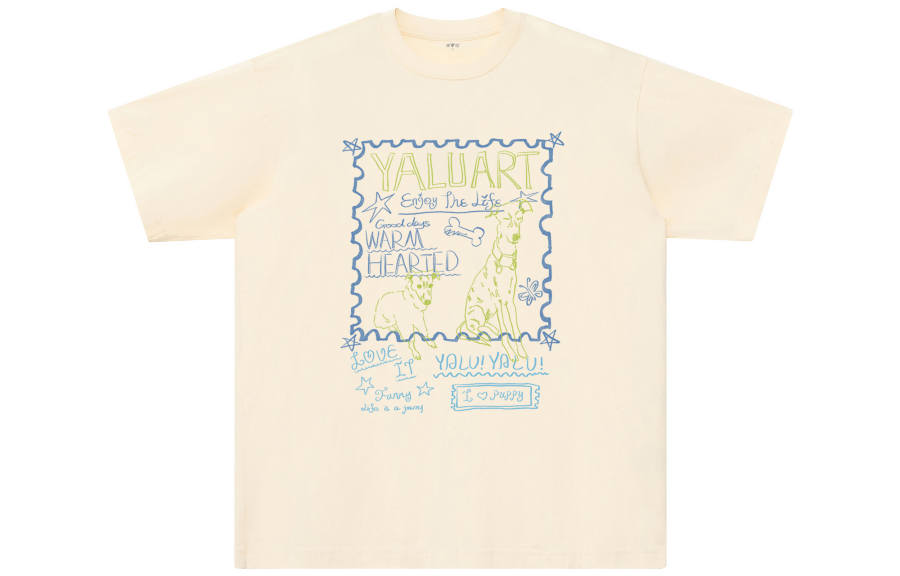 YALU T Shirts Unisex Apricot Crew Neck Moderate Straight Fit