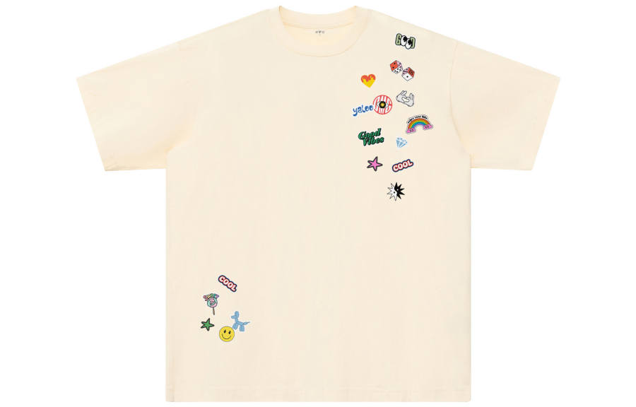 YALU T Shirts Unisex Apricot Crew Neck Moderate Straight Fit