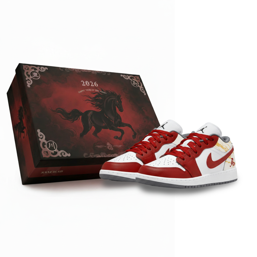 Jordan Jordan Air Jordan 1 Horse Year Prosperity Slip Resistant Abrasion Resistant Low top Children's Basketball Shoes