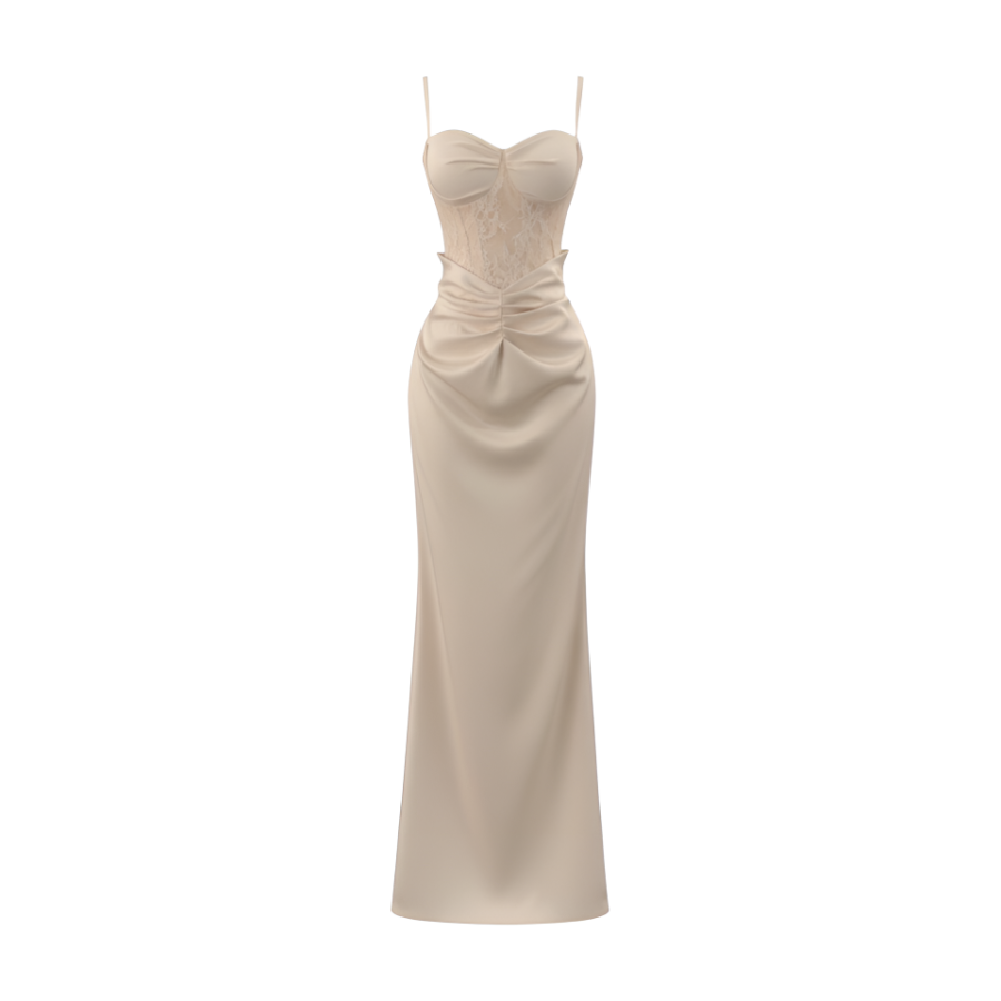 MTHE Slip Dresses Women's Apricot Square Collar Thin Short