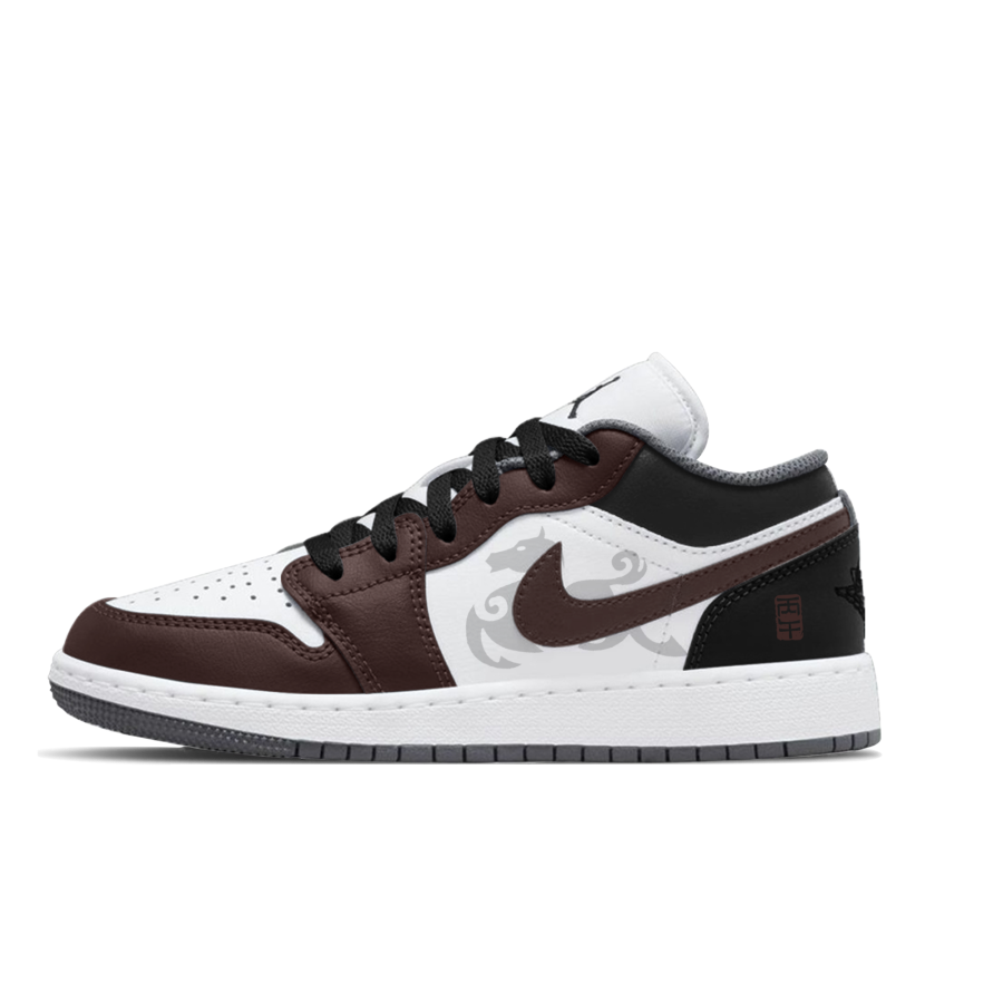 Jordan Jordan Air Jordan 1 Lemon Joy Abrasion Resistant Low top Children's Basketball Shoes Black Brown Unisex