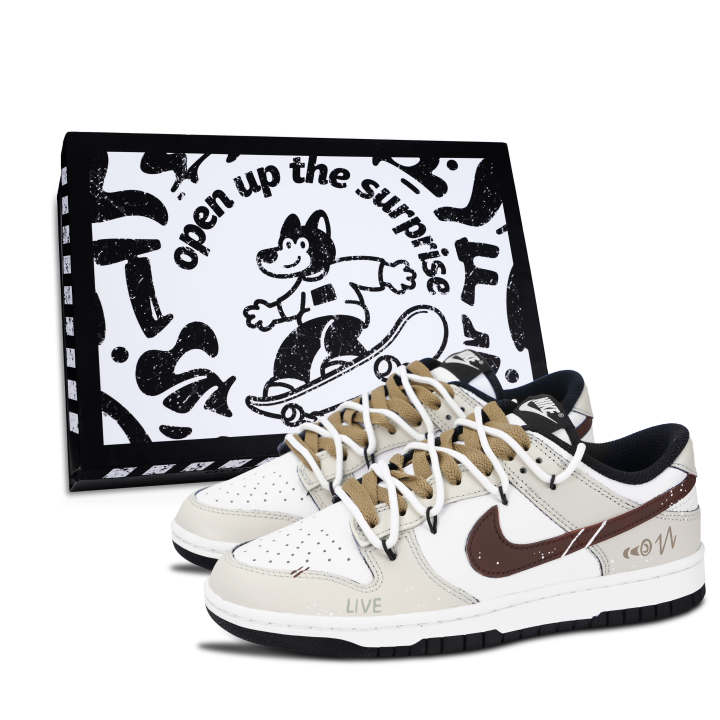 Nike Nike Dunk Black White, Brown White Deconstruction Leather Low top Skateboard Shoes Unisex Brown