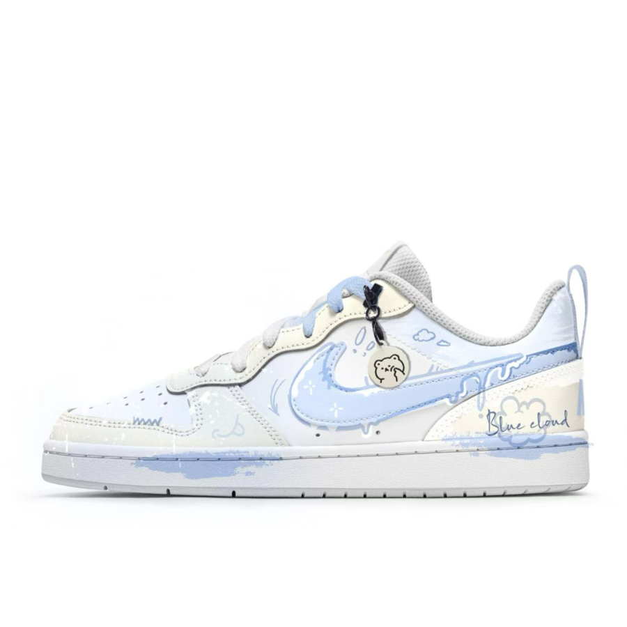 Nike Nike Court Borough Polar Bear Slip Resistant Cushioning Abrasion Resistant Low top Kids' Skateboarding Shoes Beige Blue