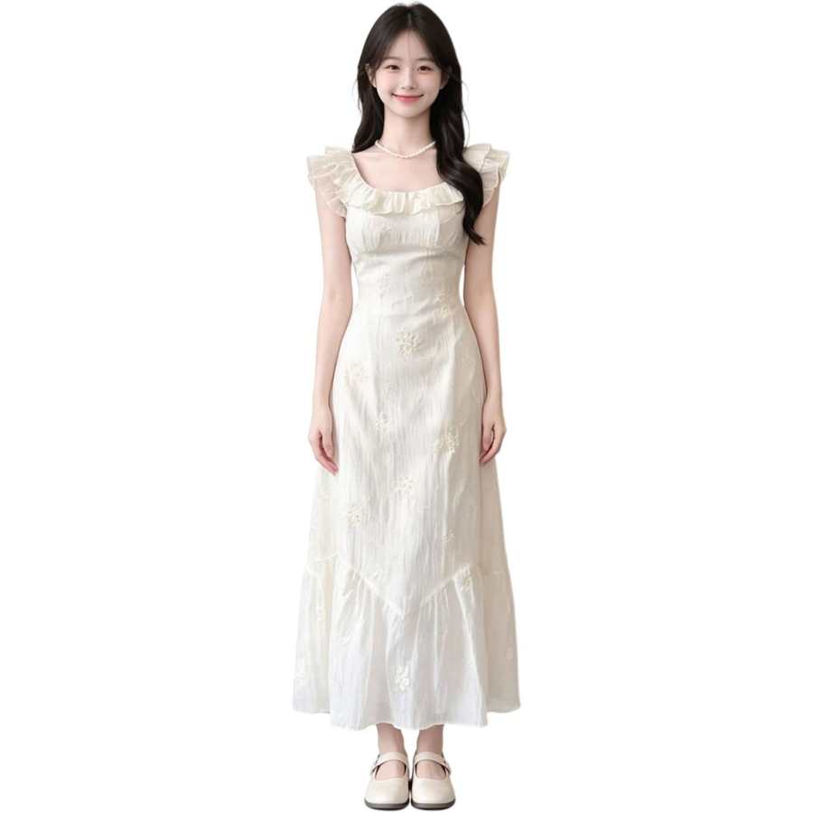 JBBCN Sleeveless Dresses Women's Apricot Square Collar Moderate Long