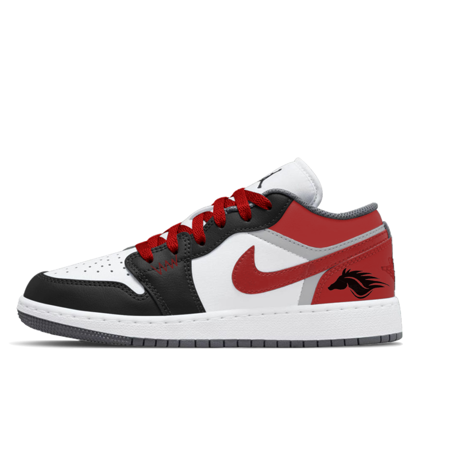 Jordan Jordan Air Jordan 1 Red Horse Wind Slip Resistant Abrasion Resistant Low top Children's Basketball Shoes Black Red