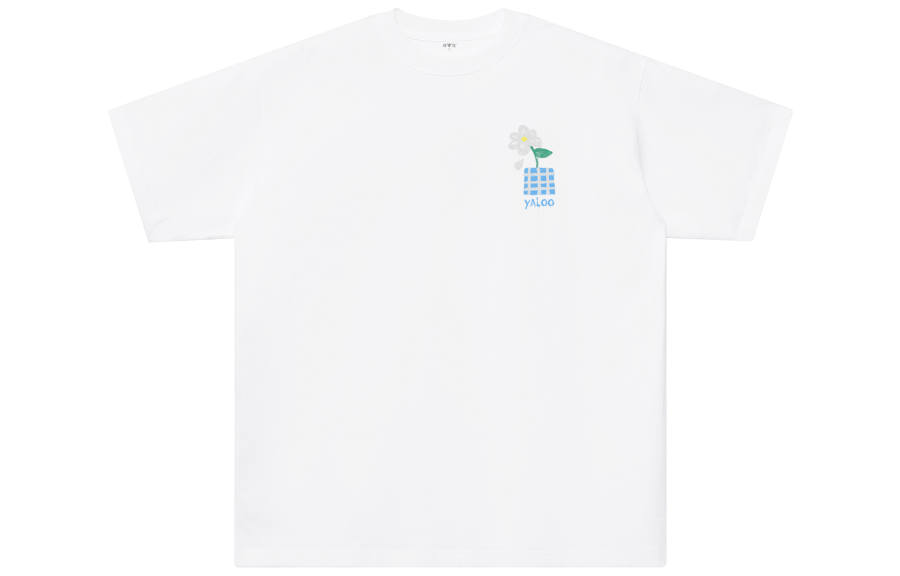 YALU T Shirts Unisex White Crew Neck Moderate Straight Fit