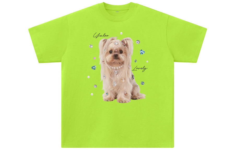 YALU T Shirts Unisex Neon Green Crew Neck Moderate Straight Fit