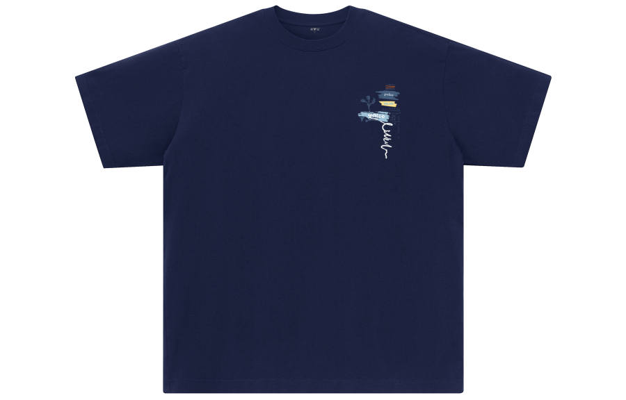 YALU T Shirts Unisex Navy Blue Crew Neck Moderate Straight Fit