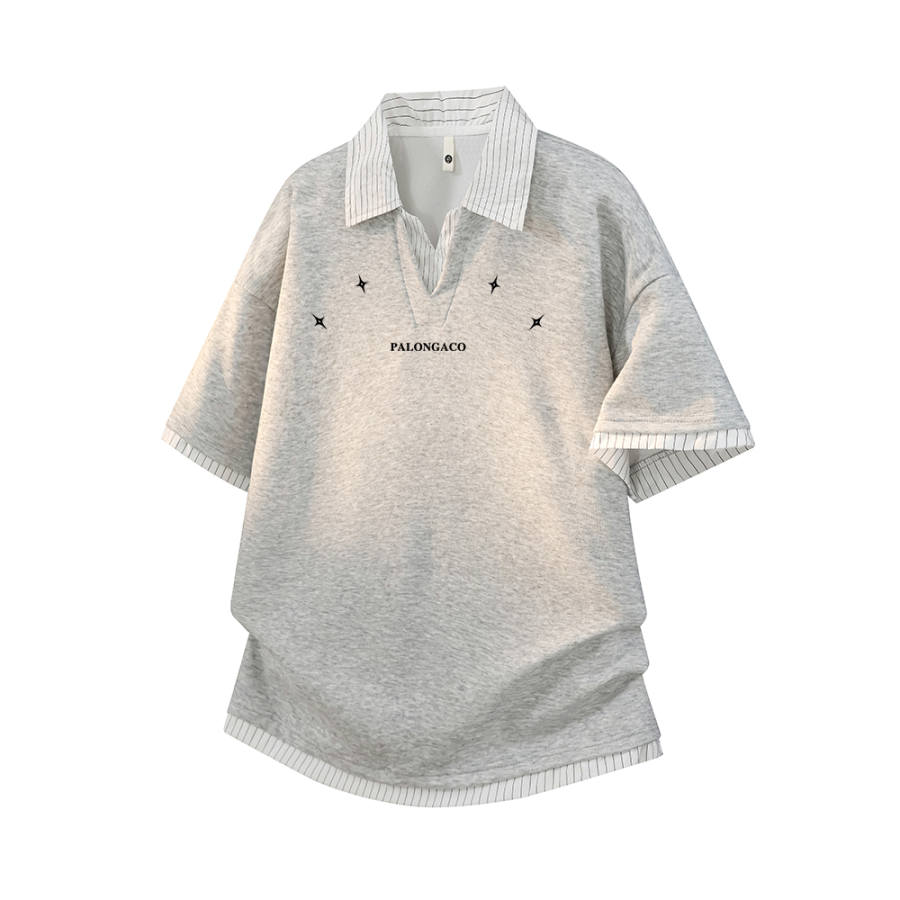 PAL ONGACO Polo Shirts Unisex V Neck Moderate Mock Two Piece