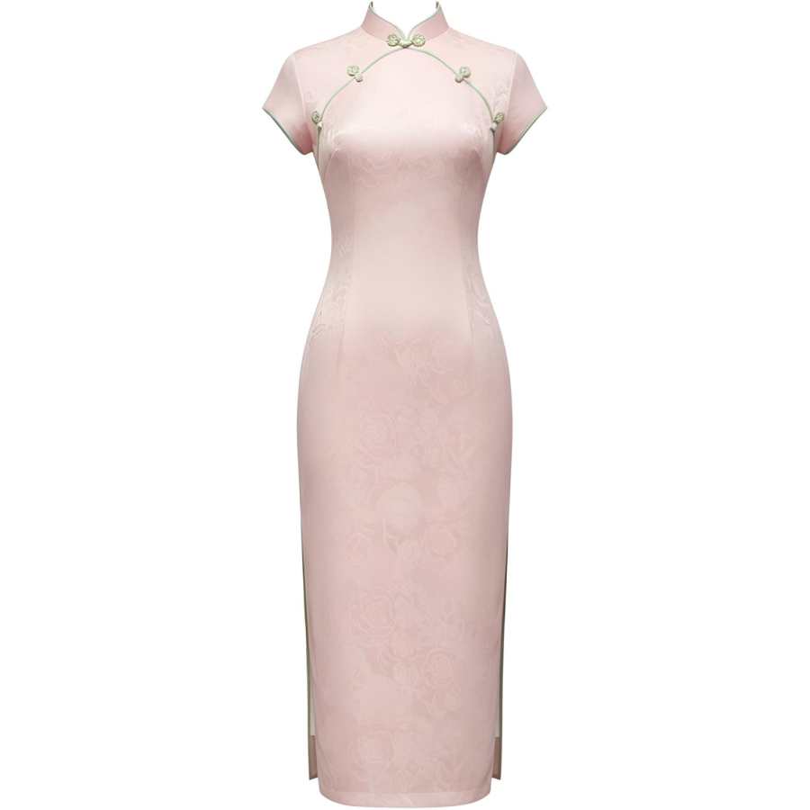CHARM GLOW Cheongsams Women's Pink Long Qipao