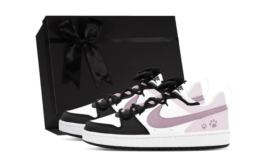 Nike Nike Court Borough Biu Sweetheart Cat Paw Leather Low top Kids' Skateboarding Shoes Black Pink Teenagers