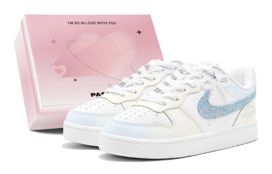 Nike Nike Court Borough Couple's, Romantic Favor, Ice Blue Love Song, Bowknot, Fresh Minimalist Style, Soft Sweet Style