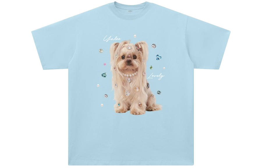 YALU T Shirts Unisex Misty Blue Crew Neck Moderate Straight Fit