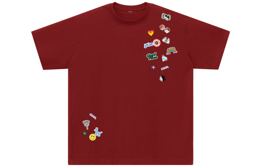 YALU T Shirts Unisex Burgundy Crew Neck Moderate Straight Fit
