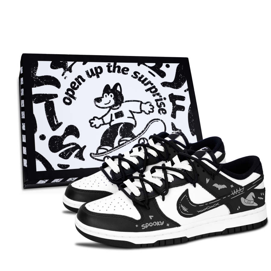 Nike Nike Dunk Black White, Halloween Fun Leather Low top Skateboard Shoes Unisex Black Gray