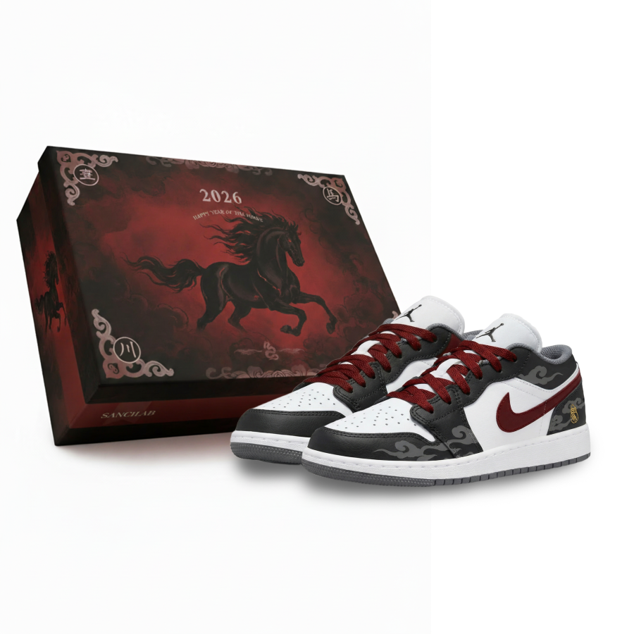 Jordan Jordan Air Jordan 1 Lemon Joy Abrasion Resistant Low top Children's Basketball Shoes Black Red Unisex