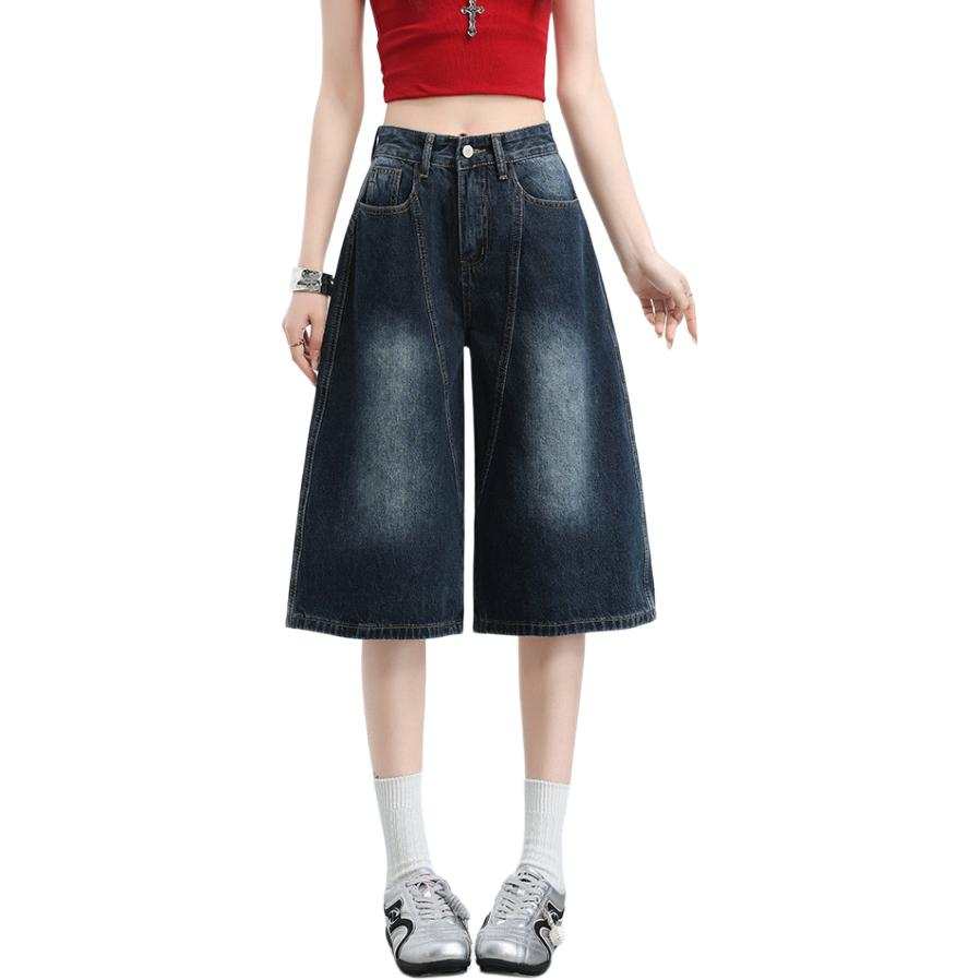 BALENO Denim Shorts Women's Blue Gray Moderate Straight Fit Pants