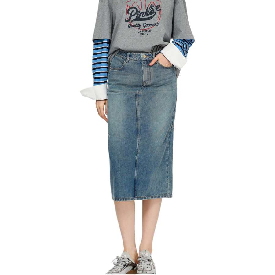 PINKO SS26 Denim Long Skirt Women's